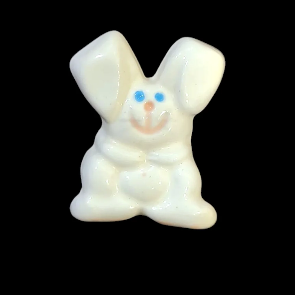 Charming Rabbit Brooch Easter Bunny Pin- White and Blue Vintage